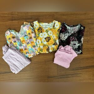 Bums and Roses bamboo bundle 3 tops and 2 leggings Girls size 7/8